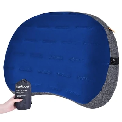Afbeelding van TREKOLOGY ALUFT PLUS SE Opblaasbaar campingkussen voor wandelen, reizen en rugzakken ultralicht, compact comfortabel buitenkussen afneembare wasbare hoes draagbaar reiskussen