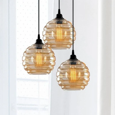 Afbeelding van Hanglamp goud 011, transparant glas, 3 lamps rond