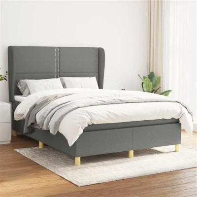 Image de vidaXL Sommier à lattes de lit avec matelas Gris foncé 140x190cm Tissu