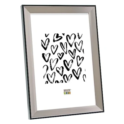 Afbeelding van Deknudt Frames fotolijst S45FD2 zilver zwarte buitenrand 15x20