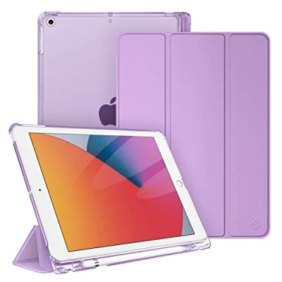 Afbeelding van Fintie Hoes voor iPad 10.2 inch 9e Generatie 2021/ 8e Gen. 2020 / 7e 2019 met Pencil Houder, Ultradun Superlicht Beschermhoes Transparante Achterkant Automatische Slaap waak, Lavender