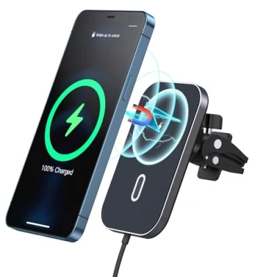 Afbeelding van 15 W inductielader voor auto, snel opladen, draadloze oplader, 360 graden draaibaar, autotelefoonhouder compatibel met iPhone 15/14/13/12/Pro/Pro Max/Mini