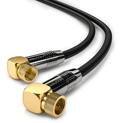 Afbeelding van deleyCON 1m SAT Antennekabel HDTV Satellietkabel Coaxiale Kabel 2x Hoekig F Stekker (90 Graden) naar Metalen Zwart