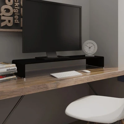 Afbeelding van TV meubel/monitorverhoger zwart 100x30x13 cm glas