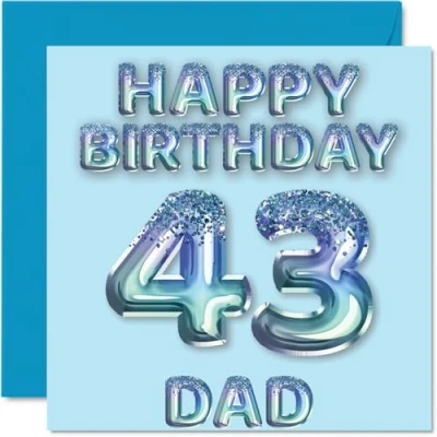 Afbeelding van 43 jaar verjaardagskaart voor papa blauwe glitterballonnen verjaardagskaarten van zoon, dochter, 145 mm x