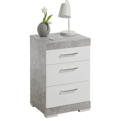 Afbeelding van Nachtkastje Bristol 64 cm hoog in grijs beton met wit