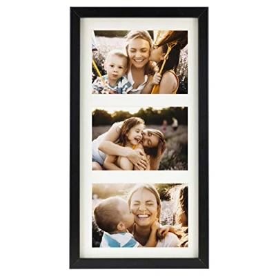Afbeelding van 18 x 35 cm meerdere fotolijsten, fotogalerij, fotogalerij met passe partout en 3 foto uitsparingen voor foto&#039;s 10 15 cm, zwart