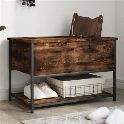 Afbeelding van Opbergbankje 70x42,5x47 cm bewerkt hout gerookt eikenkleurig