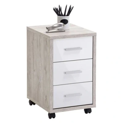 Image de FMD Classeur mobile Chêne sable Blanc brillant