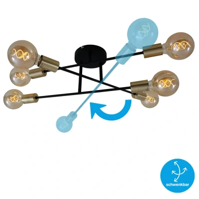 Afbeelding van Plafondlamp 3868 065 Black steel zeslamps