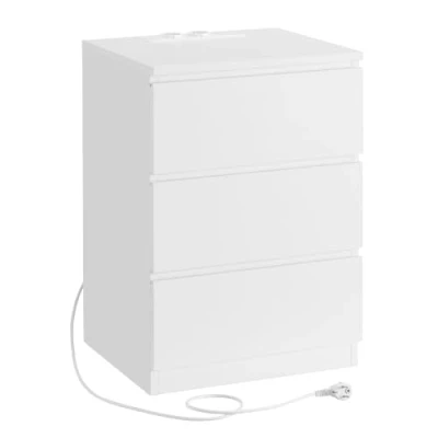 Afbeelding van VASAGLE LET831W14 Set van 2 nachtkastjes, bijzettafel, 3 laden, afgeschuinde randen, AC stopcontacten, USB poorten, voor woonkamer, slaapkamer, kantoor, modern, wolkenwit