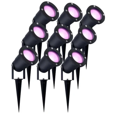 Afbeelding van Ledvion 9X SMART Wifi LED Prikspots, Aluminium, IP65, 5W, RGBWW, 1 Meter Kabel, Spotlight, Buiten Tuinspot