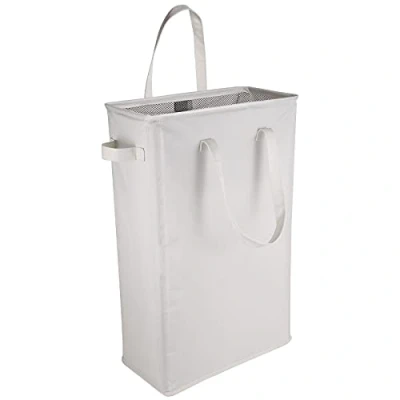 Afbeelding van wasmand met handvat, small, dun, bedienbaar wasmand, mobiel, haaks, 600D stof voor de badkamerkamer wasruimte 39 x 19 60 cm, 45 l, beige