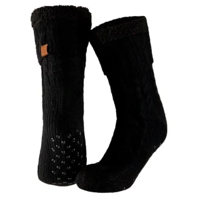 Afbeelding van Apollo Huissokken heren met vacht anti slip Zwart One size Fluffy sokken Slofsokken Huisokken Warme