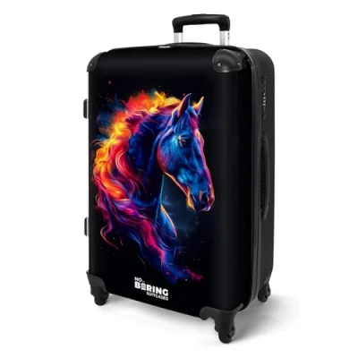 Afbeelding van NoBoringSuitcases.com® Koffer groot Rolkoffer lichtgewicht Zijaanzicht van een paard met vurige manen Reiskoffer 4 wielen Grote trolley XL 20 kg bagage