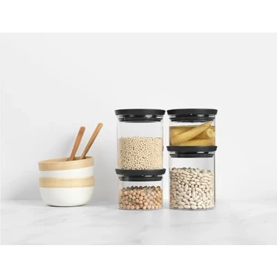 Afbeelding van Brabantia Voorraadpotten Stapelbaar 2x 0.3 l &amp; 0.6 Dark Grey