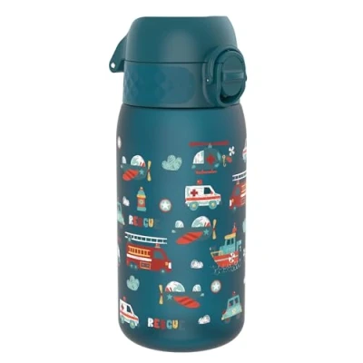 Afbeelding van ION8 Drinkfles voor kinderen, 350 ml, lekvrij, gemakkelijk te openen, veilige vergrendeling, vaatwasmachinebestendig, BPA vrij, draaggreep, reinigen, neutrale koolstof, motief