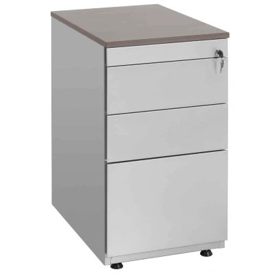 Afbeelding van Ladeblok met 3 lades (incl. pennenlade) kleur Aluminium (RAL9006) topblad Lichtgrijs