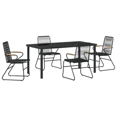 Afbeelding van vidaXL 5 delige Tuin Eetset Zwart PVC Rattan