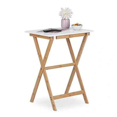Afbeelding van Relaxdays bijzettafel bamboe klaptafel 63x47,5x37 cm balkontafel natuur/wit