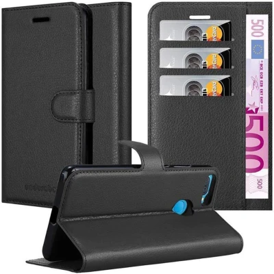 Afbeelding van Cadorabo Hoesje geschikt voor Oppo A12 in PHANTOM ZWART Beschermhoes met magnetische sluiting, standfunctie en kaartvakje Book Case Cover Etui