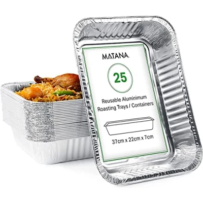 Afbeelding van MATANA 25 XXL Wegwerp Aluminium Bakjes 5000ml / 37x22cm Sterk, Lekvrij &amp; Praktisch