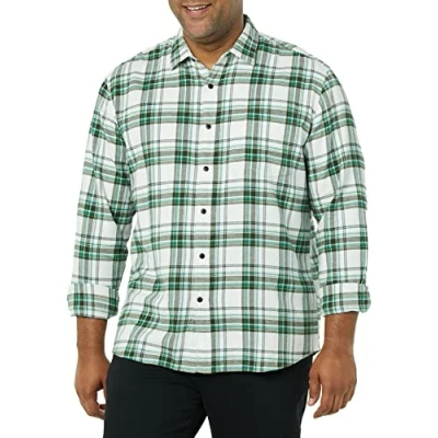 Image de Amazon Essentials Chemise en flanelle à manches longues (grandes tailles disponibles) Homme, Blanc Écossais, S