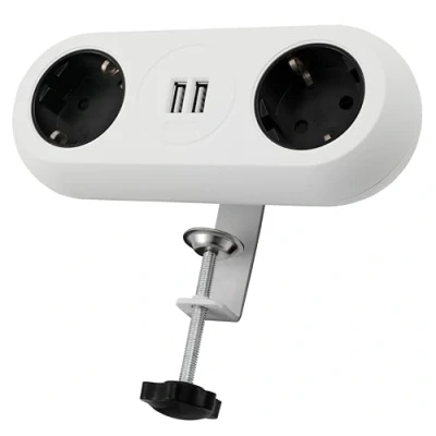 Afbeelding van ORNO Design Bureau stekkerdoos met 2 USB poorten Wit Tafelklem Randaarde Pill
