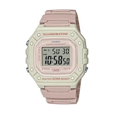 Afbeelding van Casio Serie W218H Digitaal herenhorloge 50 m WR stopwatch 1/100 seconde chronograaf 100 seconden led achtergrondverlichting countdown dagelijks alarm uursignaal , Lichtroze,