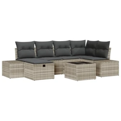 Afbeelding van vidaXL 7 delige Tuin Sofa Set met Kussens Licht Grijs Poly Rattan
