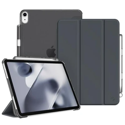 Afbeelding van Fintie Hoes voor iPad Air 4.Generatie 2020 10.9&quot; met Pen houder (Ondersteunt 2e generatie potlood, draadloze oplaadfunctie) Ultradun Case Cover Transparante Achterkant, Auto Wekken/Slapen, Hemelgrijs