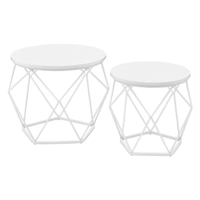 Afbeelding van VASAGLE Ronde salontafel, set van 2, bijzettafel, bankpunt, moderne stijl, afneembaar dienblad, stalen frame, voor woonkamer, sneeuwwit en wolkenwit LET040W46