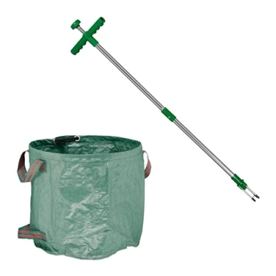 Afbeelding van Relaxdays Onkruidverdelger met tuinafvalzak, vrijstaand, waterdicht, lange steel, 99 cm, groen