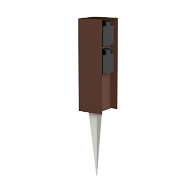 Afbeelding van ledscom.de POMI Tuinstekkerzuil met grondpen voor buiten, IP44, 2 voudig, bruin, vierkant, 23 cm