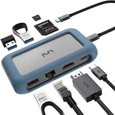 Afbeelding van USB C Hub 8 in 1, uni met verwijderbare connector en siliconen hoes, ondersteuning voor 4K HDMI, 1000 Mbps, PD 100 W meer, compatibel MacBook, iPad Pro 2018, Surface 7 meer