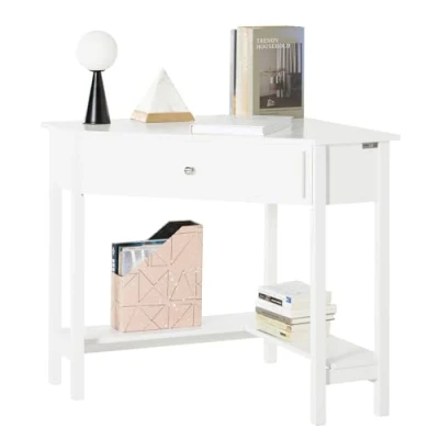 Afbeelding van SoBuy FWT31 W Tafel Hoekbureau Bureau Computer Secretaresse met Lade