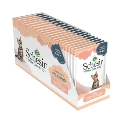 Afbeelding van 20x Schesir Kattenvoer Kitten 3 12 Kip in Gelei 85 gr