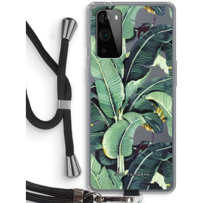 Afbeelding van Case Company® hoesje met Koord geschikt voor OnePlus 9 Pro Bananenbladeren Telefoonhoesje Zwart Bescherming aan alle Kanten en Over de Schermrand