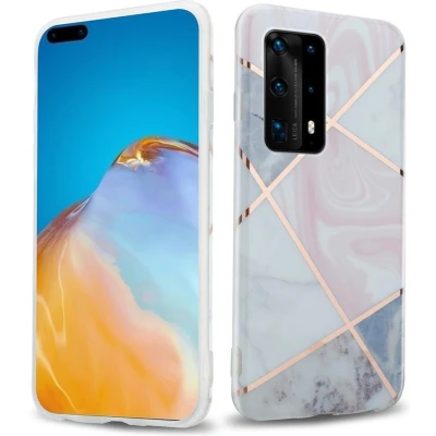 Afbeelding van Cadorabo Hoesje geschikt voor Huawei P40 in Roze Wit Goud Marmer No. 9 Beschermhoes gemaakt van TPU siliconen Case Cover met mozaïek motief