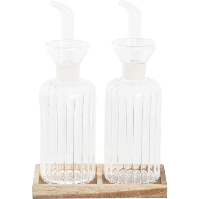 Afbeelding van Olie en azijnset DKD Home Decor Natuurlijk Transparant Acacia Borosilicaatglas (14 x 7,5 21 cm)...