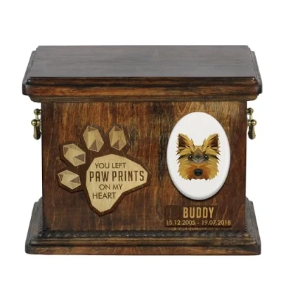 Afbeelding van Persoonlijke urn hond voor Yorkshire Terrier as met gravure en gedenkdoos