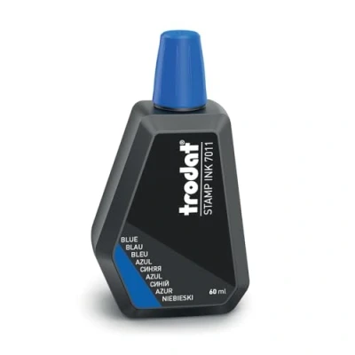 Afbeelding van Trodat 7011, blauwe inktfles voor het bijvullen van pads of lagers, 60 ml, inkt op waterbasis stempelen documenten, schone en scherpe afdrukken, hersluitbare sluiting