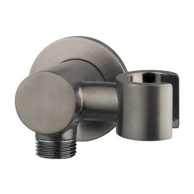 Afbeelding van Wiesbaden Wandaansluitbocht met kantelbare handdouchehouder rond 1/2&quot; gunmetal
