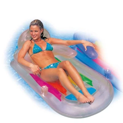 Afbeelding van Intex King Kool Lounge Zwembad Luchtbed 160 x 85 cm Incl. Bekerhouder Accessoires Meerkleurig Vinyl 1,53 kg Doorzichtig/Blauw