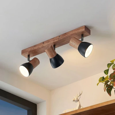 Afbeelding van Lindby plafondspot Tonja, 3 lamps, 55 cm, hout, staal