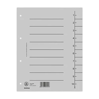 Afbeelding van DONAU 8610001 13 100 tabbladen, kleur: grijs/karton, groot formaat 250 g/m², met gelinieerde druk voor A4 formaat, 4 perforatiegaten, tabbladen