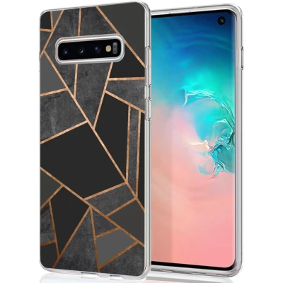 Afbeelding van iMoshion hoesje Geschikt voor Samsung Galaxy S10 Siliconen Design Zwart / Meerkleurig Goud Black Graphic