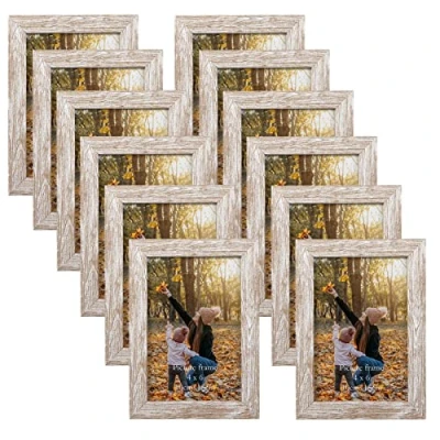 Afbeelding van set van 12 rustieke fotolijsten 10x15 cm met natuurlijke houtnerf voor 15x10 foto&#039;s, fotolijst collage wand of tafelstandaard