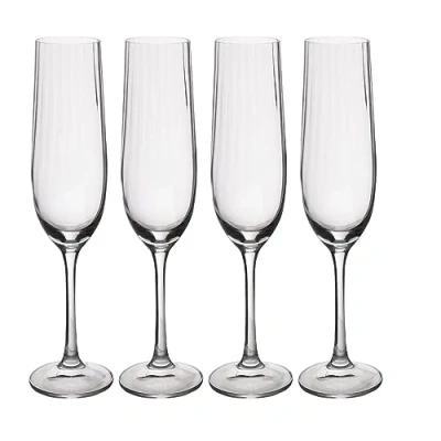 Afbeelding van Mikasa Treviso Crystal Flute Glazen, 190ml, Set van 4 Loodvrije Champagneglazen met Golvend Effect voor Feestjes