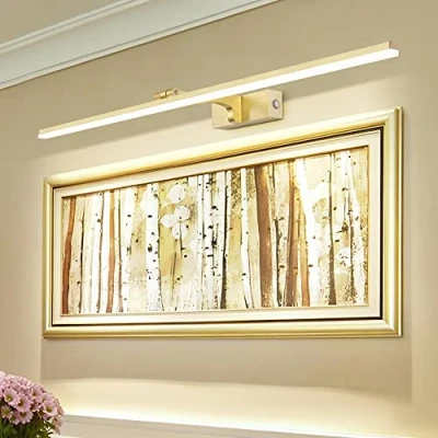 Afbeelding van MantoLite Wandlamp voor schilderijen en vitrines, wandlamp, badkamer, dimbaar, 3000 K/4500 K/6000 K, geborsteld goud, led, spiegel, draaibaar, binnenverlichting, 80 cm, 18 W